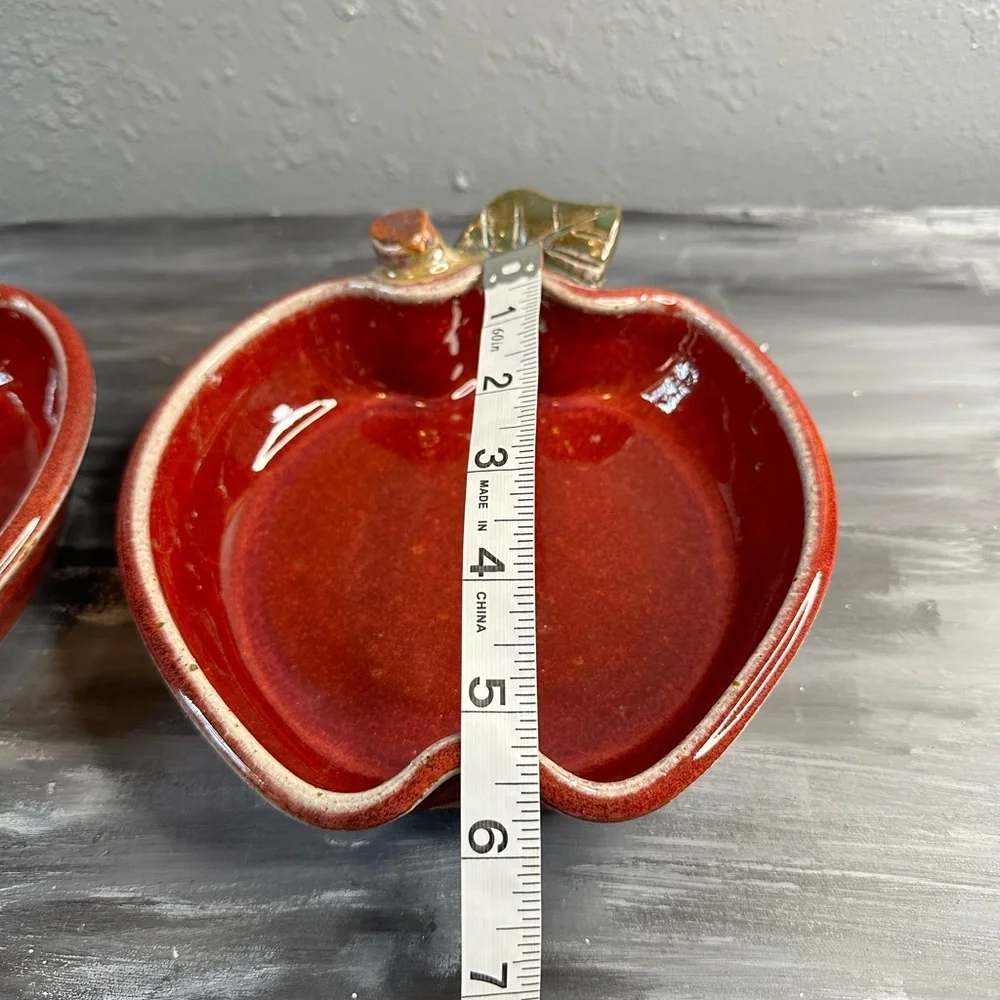 Vintage 1998 PBP red Stoneware individual apple shaped bakers set of 2 signed